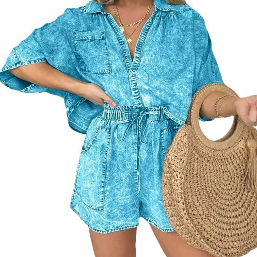 Conjunto de Verano Mujer: Camisa Suelta con Mangas Murciélago y Short con Cordón - Image 16