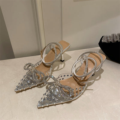 Sandalias de Tacón Alto con Punta Transparente y Moño de Cristales - Image 16