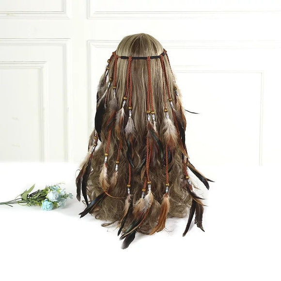 Diadema Boho de Plumas para Mujer - Adorno para el Cabello