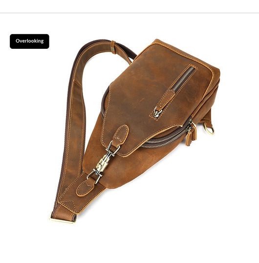 Bolsa de Pecho Ma Pi Cuero Genuino Vintage - Mochila Cruzada Estilo Commuter con Cierre de Candado - Image 12