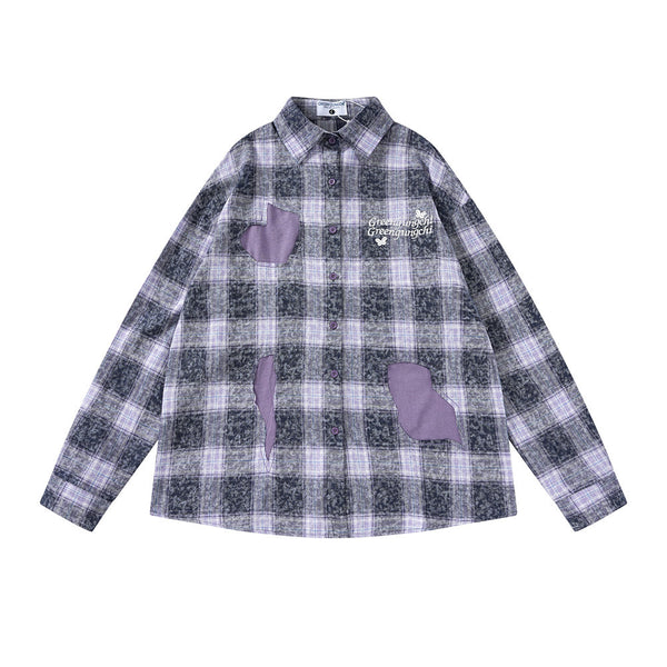 Camisa Cuadriculada Bordada de Manga Larga para Hombre Primavera Otoño
