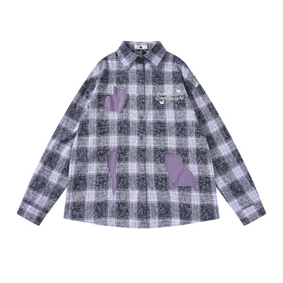 Camisa Cuadriculada Bordada de Manga Larga para Hombre Primavera Otoño