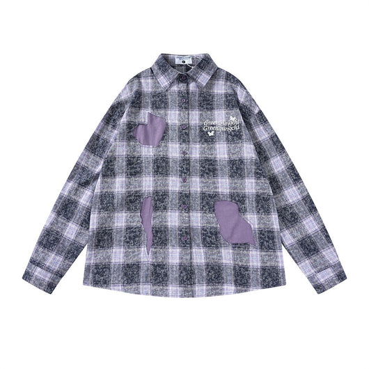 Camisa Cuadriculada Bordada de Manga Larga para Hombre Primavera Otoño
