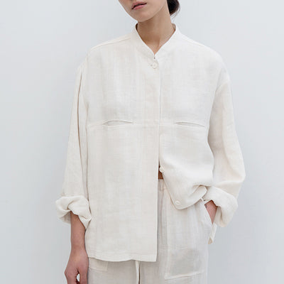 Camisa de Lino y Algodón con Cuello Mao Retro - Diseño Minoritario de Manga Larga - Image 13