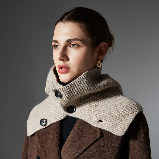 Bufanda de Lana Tejida con Flores y Botones - Estilo Europeo Otoño Invierno - Image 2