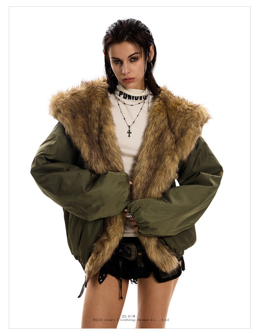 Parka Holgada con Capucha y Cuello de Pelaje para Mujer - Image 9