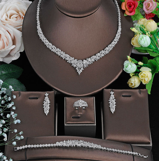 Conjunto de Joyería Nupcial con Circón Cobre: Collar y Aretes - Image 12