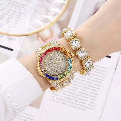 Reloj de Pulsera Cuadrado de Acero con Diamantes Incrustados y Calendario - Image 12