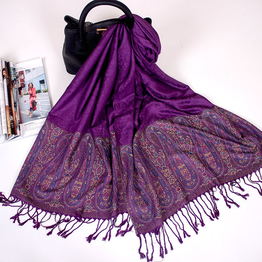 Foulard Étnico de Cachemira Dual-uso con Jacquard y Borlas - Image 32