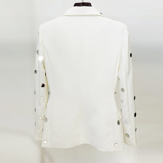 Blazer Elegante con Detalles de Perlas y Botón Decorativo - Image 4