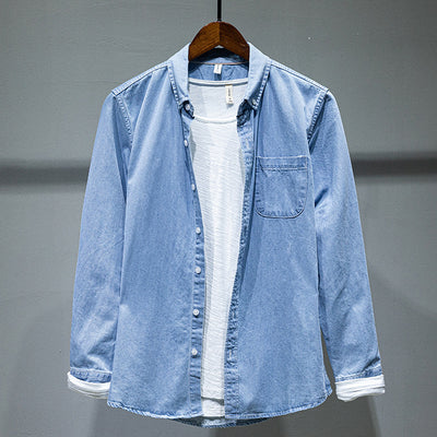 Chaqueta Camisa Denim Manga Larga Hombre Color Sólido - Image 10