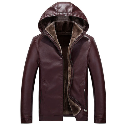 Chaqueta de Cuero PU con Capucha y Forro Polar Grueso para Hombre - Invierno - Image 5