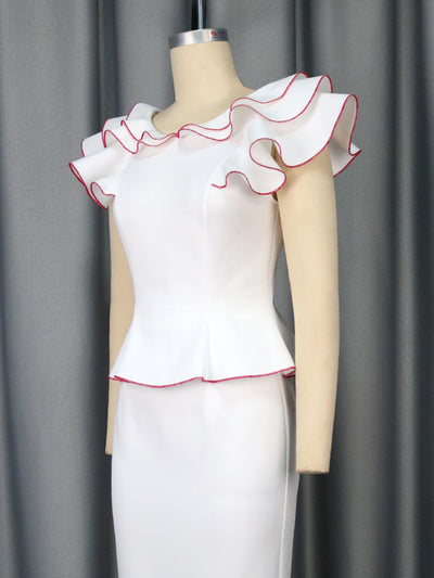Conjunto Elegante: Blusa con Volantes y Falda Ajustada Efecto Sirena - Image 11