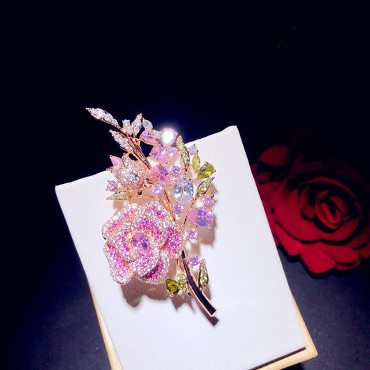 Broche Ramillete de Diamantes en Circonio Rosa - Image 2