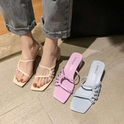 Sandalias Tejidas de Tacón Cuadrado Grueso con Cinturón Delgado - Image 7