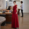 Vestido de Noche Satinado Borgoña para Compromisos y Eventos