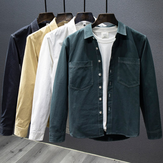 Camisa de Algodón Puro con Múltiples Bolsillos para Hombre - Manga Larga Otoño - Image 2