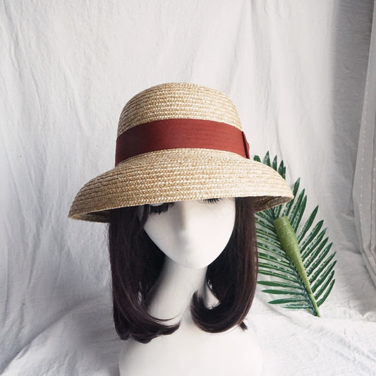 Sombrero Playero Vintage de Paja con Ala Acampanada Estilo Francés