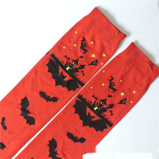 Medias Largas Hasta la Rodilla con Estampado Halloween - Telaraña, Murciélagos, Calaveras y Castillo - Image 21