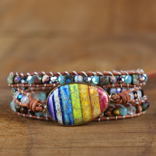 Pulsera de Cuero Tejida a Mano con Capas Energéticas Imperial Stone