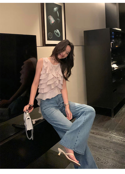 Blusa Sin Mangas con Volantes Irregulares para Mujer - Image 24