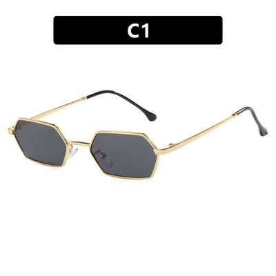 Women's polygonal sunglasses with gold frames and brown lenses, featuring a unique hexagonal shape. - Image 7