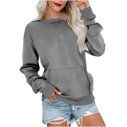 Sudadera Suelta de Color Liso con Cuello Redondo para Mujer - Image 11