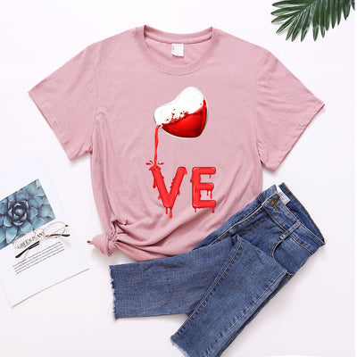 Playera de Pareja Cuello Redondo Love Rojo con Bordado LOVE Manga Corta Casual - Image 5