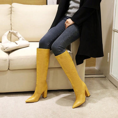 Botas Altas de Tacón Grueso Punta Afilada con Estampado de Serpiente para Mujer - Image 8