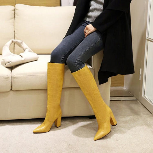 Botas Altas de Tacón Grueso Punta Afilada con Estampado de Serpiente para Mujer - Image 8