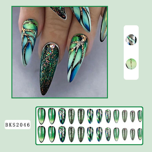 Pegatinas de Uñas Arcoíris Forma Almendra con Líneas Coloridas - Image 4