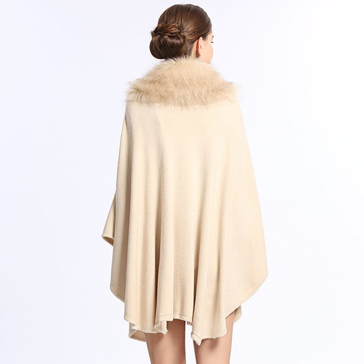 Poncho Capa de Punto con Cuello de Pelaje Sintético Oversized - Image 17