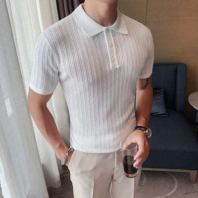 Polera Slim-fit de Algodón Puro con Cuello Solapa - Image 9
