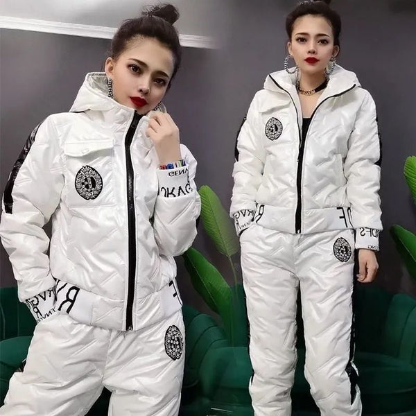 Conjunto Casual de Abrigo Acolchado con Capucha y Pantalón de Algodón para Mujer