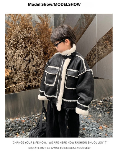 Chaqueta de Cuero para Niño con Forro Polar Acolchado - Abrigo de Otoño e Invierno - Image 9