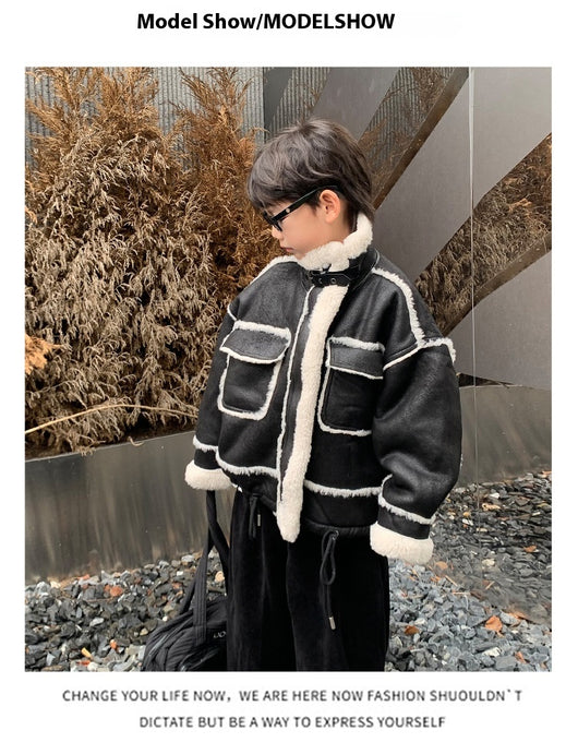 Chaqueta de Cuero para Niño con Forro Polar Acolchado - Abrigo de Otoño e Invierno - Image 9