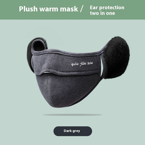 Light grey plush warm mask with integrated fleece-lined ear protection, designed for cold weather. - Image 6