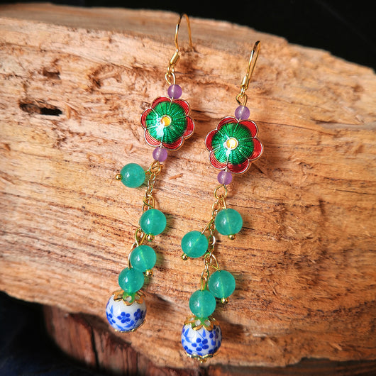 Aretes de Cerámica con Calcedonia Cloisonné - Joyería Étnica Artesanal - Image 10