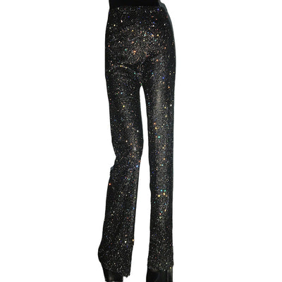 Pantalones Anchos de Tiro Alto con Detalles de Strass y Malla - Image 5