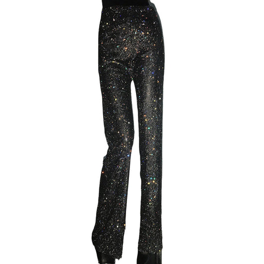 Pantalones Anchos de Tiro Alto con Detalles de Strass y Malla - Image 5