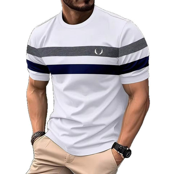 Playera Hombre Estampado Geométrico 3D Rayas Contrastantes Suelta Transpirable