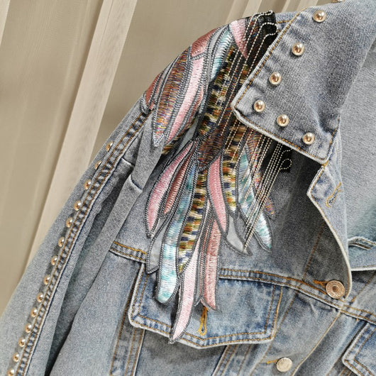 Chaqueta Denim con Alas Bordadas - Estilo Versátil y Casual - Image 8