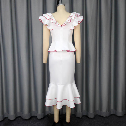Conjunto Elegante: Blusa con Volantes y Falda Ajustada Efecto Sirena - Image 4