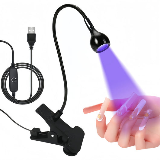 Lámpara UV Cuello de Ganso con Clip USB - Luz Púrpura 395nm para Manicura