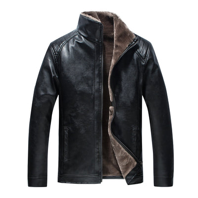 Chaqueta de Cuero con Cuello Mao Acolchada para Hombre
