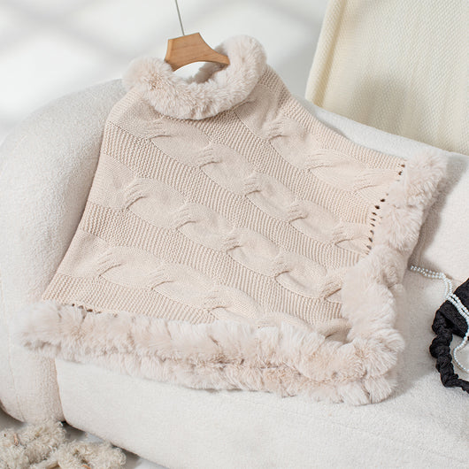Poncho Suéter Grueso Trenzado con Cuello Alto - Image 12