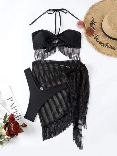 Conjunto de Tres Piezas: Top Tubo con Borlas, Tirantes y Malla - Image 4
