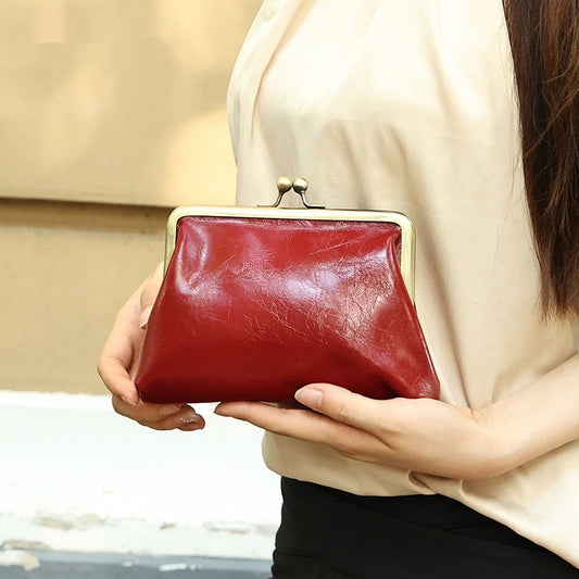 Billetera de Cuero Genuino para Mujer con Cierre y Colores Pastel