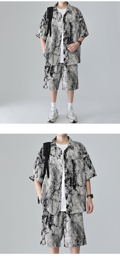 Conjunto de Playa para Hombre - Camisa Estampada y Pantalones Cortos Seda de Hielo Verano - Image 14