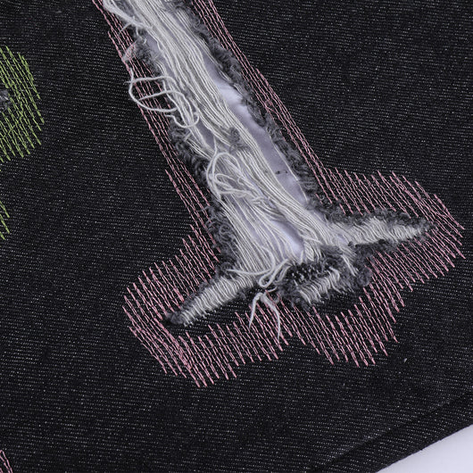 Jeans Rotos con Bordados y Contraste de Colores Estilo Americano - Image 4